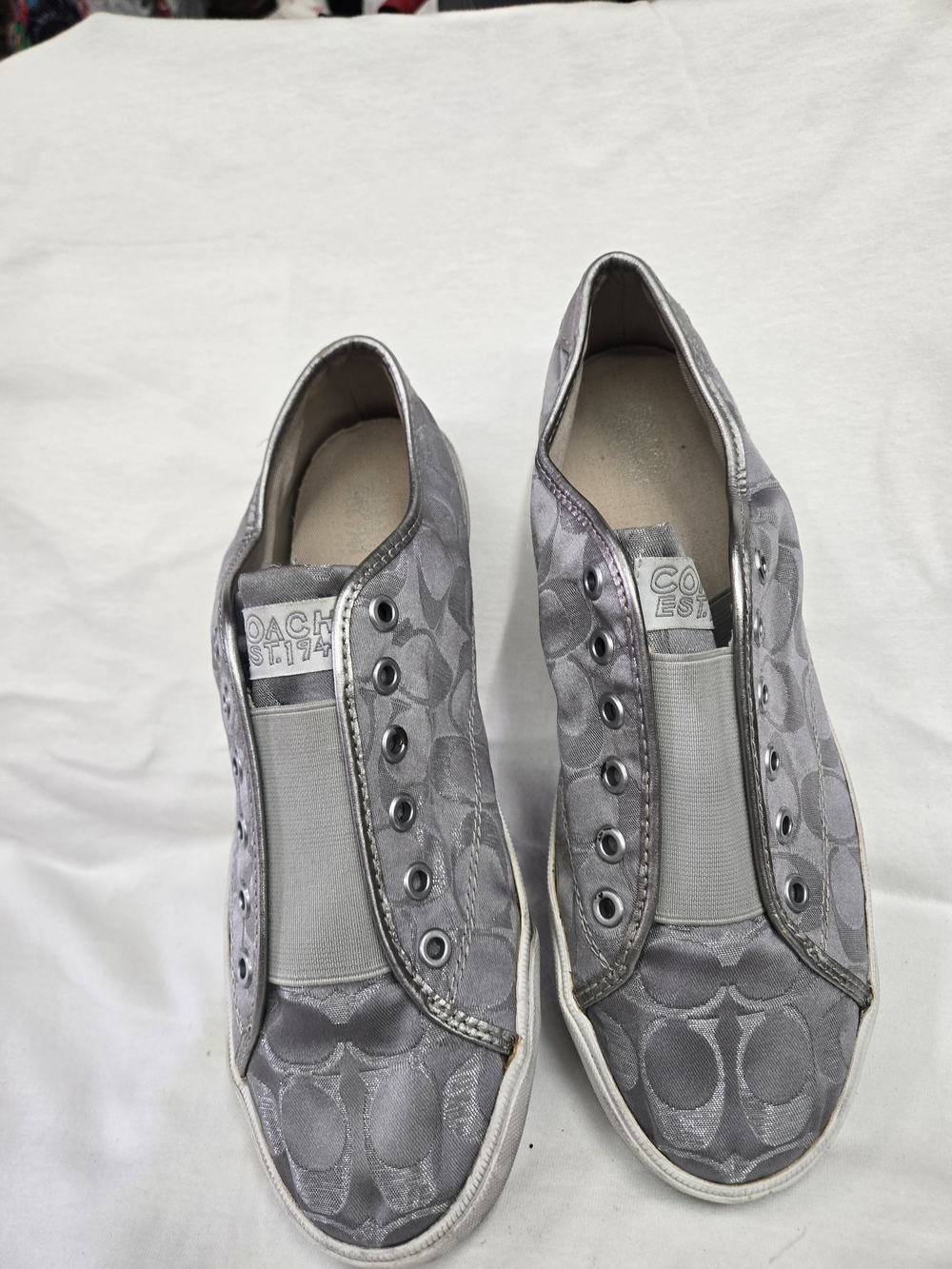 Coach Signature Slip-On Sneakers in Silver Gray